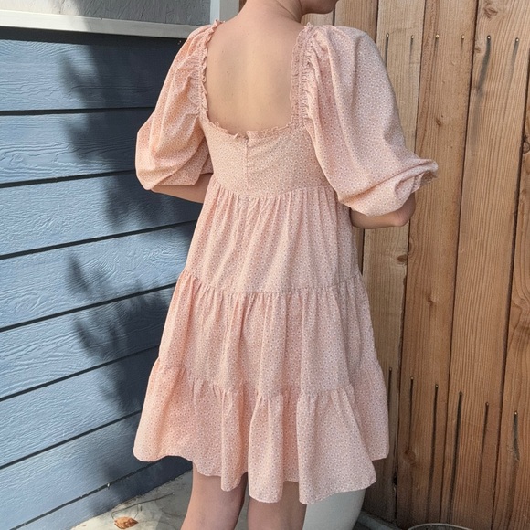 Peach CottageCore Puff Sleeve Ruffle Dress - Picture 2 of 7